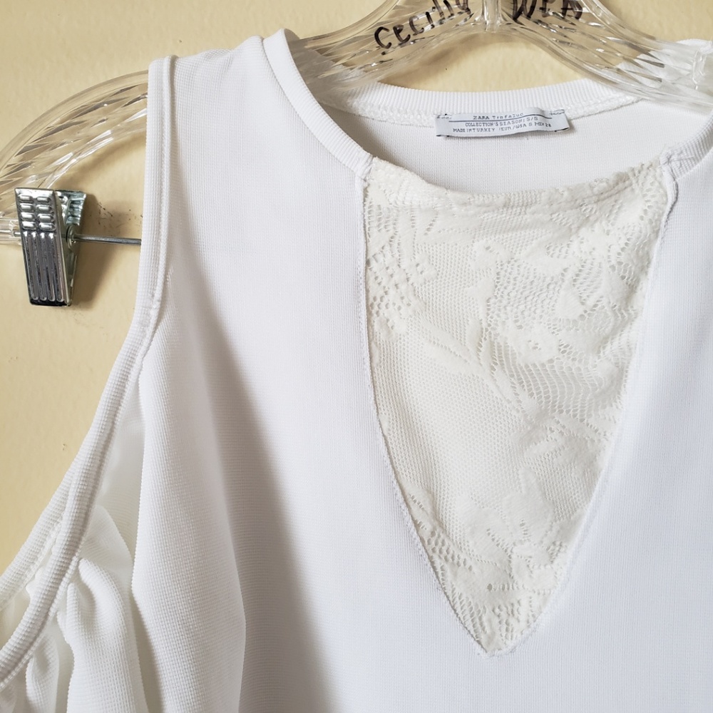 Zara White Ivory Cold Shoulder Shift Dress Small - Picture 2 of 8
